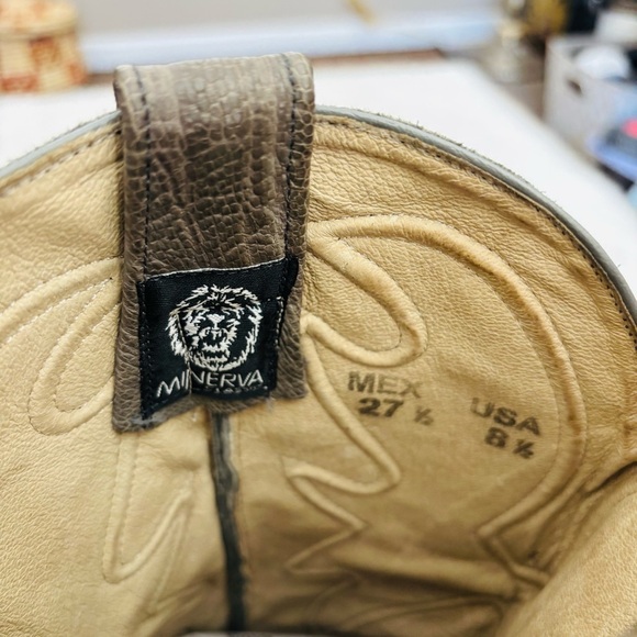 Minerva Genuine Ostrich Leather Gray Western Cowboys boots Size 8.5 - Picture 10 of 16